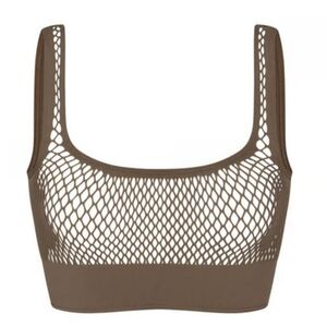NWT SKIMS Army Warp Knit Scoop Neck Fish Net Bralette in Army Green